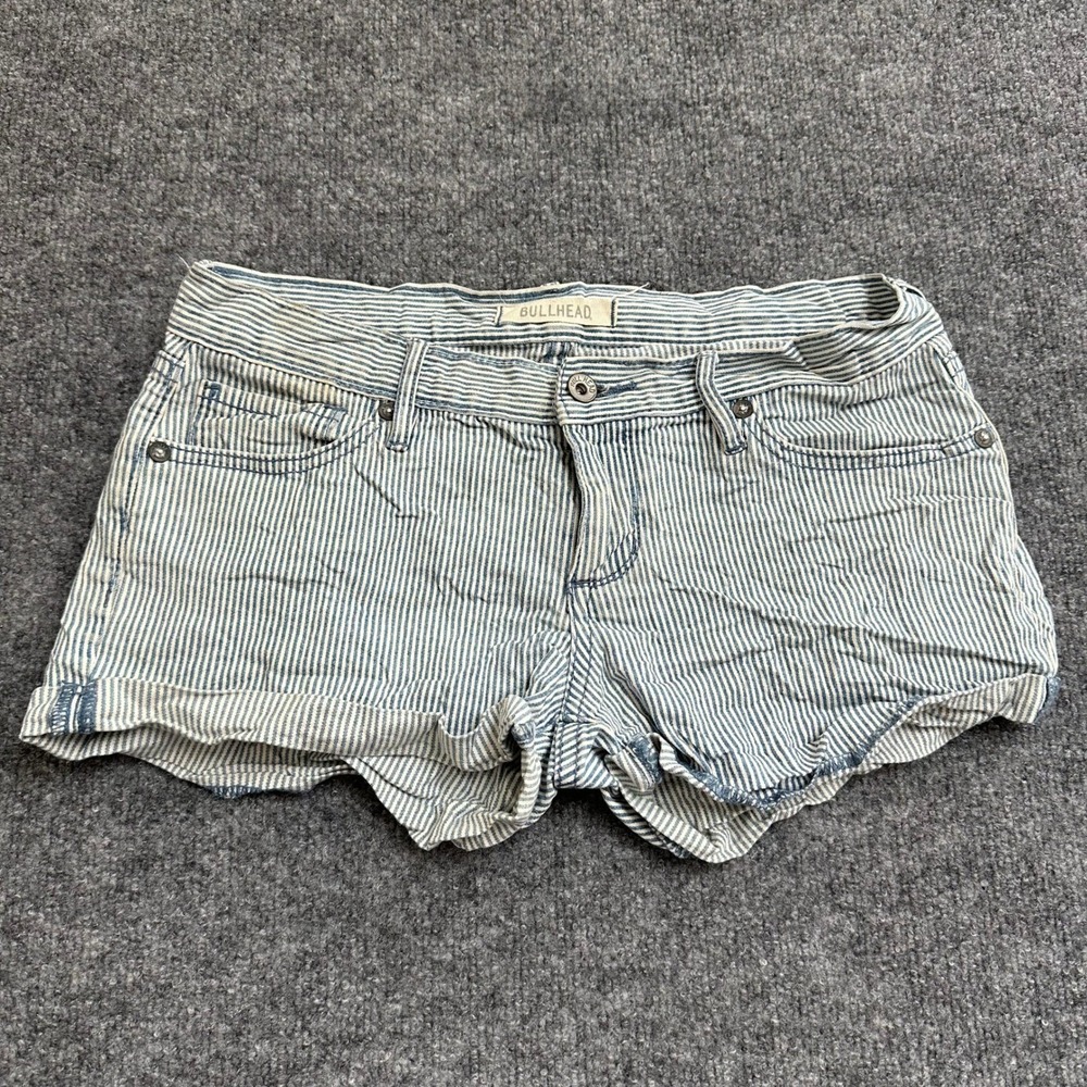 Bullhead Denim Shorts Womens Size 5 Blue Striped Stretch Rolled Hem Casual
